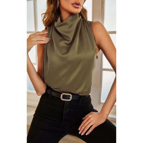 High Neck Sleeveless Blouse In Olive Green