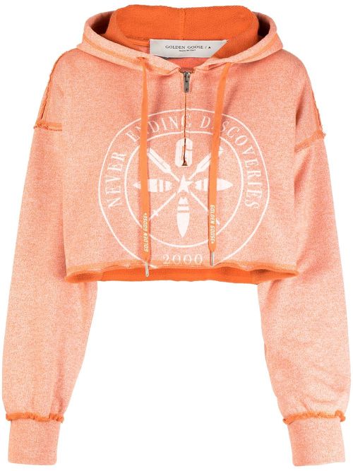 Cropped graphic-print hoodie - Orange