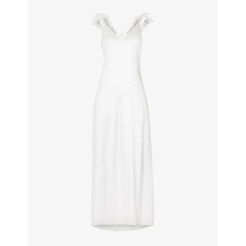 Womens White Sleeveless Ruffle-strap Woven Maxi Dress