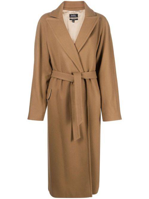 Wool-blend belted coat - Brown