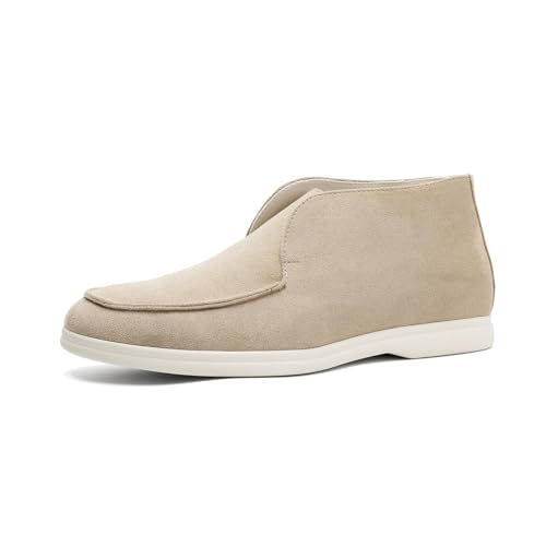 Santimon Men's Suede Chukka Boots Slip-On Moc-Toe Flat Ankle Boots Lightweight Casual Dress Comfort Shoes Beige