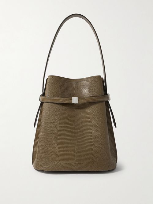 Belted Lizard-effect Leather Tote - Green
