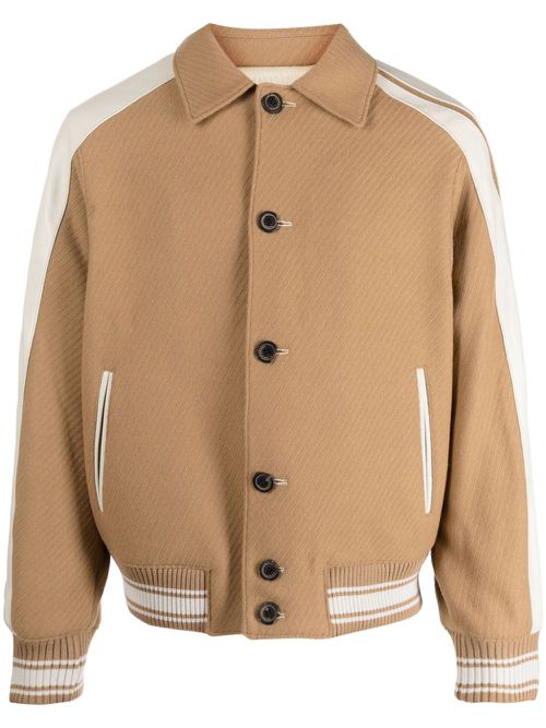 Button-down ribbed bomber jacket - Neutrals