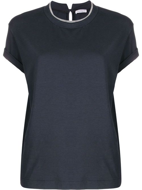 Brass-embellished crew-neck T-shirt - Blue