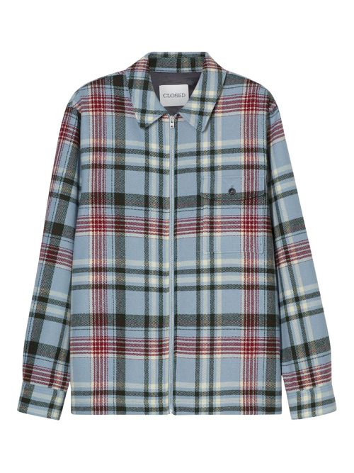 Zip-front plaid shirt jacket - Blue