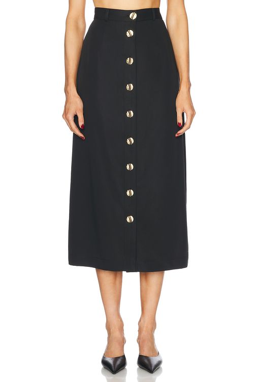 MATTHEW BRUCH Button Front Midi Skirt in Black Tencel - Black.  6 also in