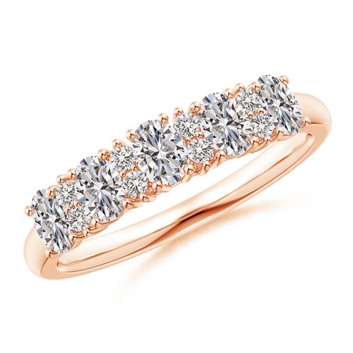 Angara 0.6 Carat Five Stone Oval Diamond Wedding Ring with Accents in 14K Rose Gold