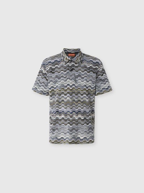 Missoni - Cotton polo shirt with Raschel knit and Greek motif, Men, Green