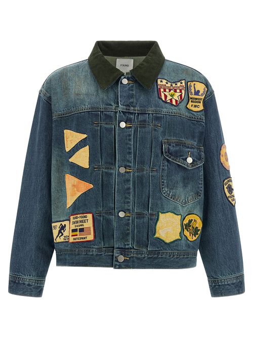 Patchwork Jacket Blue Cotton Down Jacket, Parka, Casual - Men
