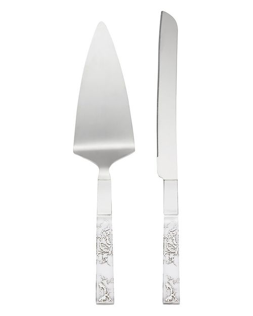 Silver Peony 2pc Dessert Set