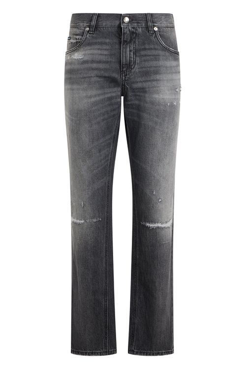Straight Cut Faded Denim Jeans for Men