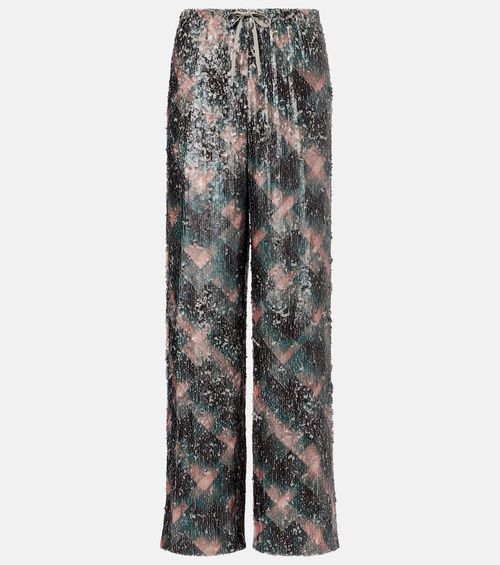 Checked sequined palazzo pants