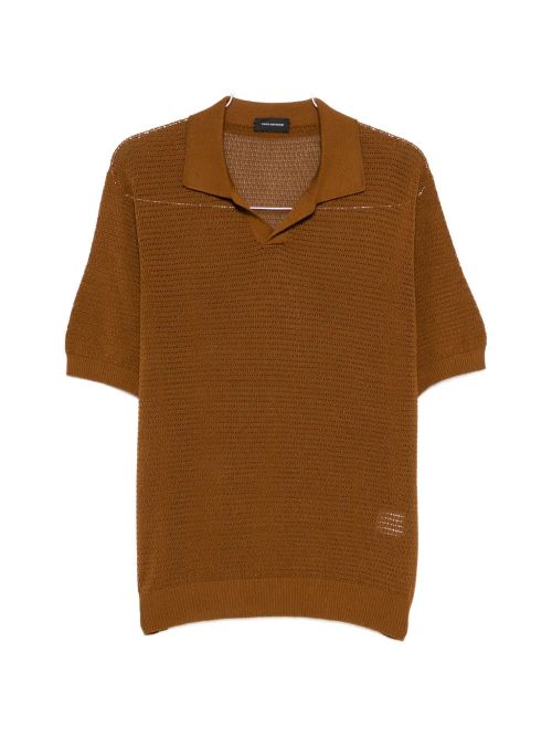 Crochet Cotton Polo Shirt with Classic Collar and V-Neck