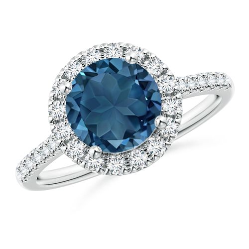 Angara 2.35 Carats Round London Blue Topaz Halo Ring with Diamond Accents in Platinum
