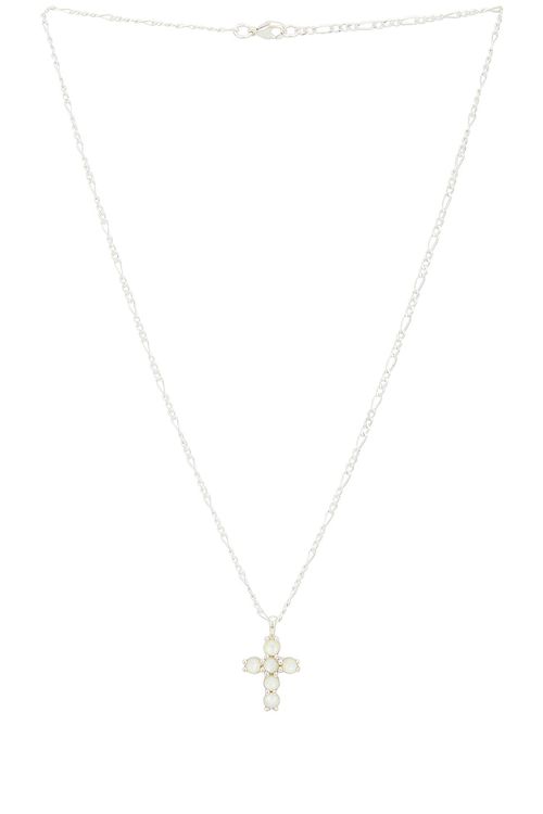 MAPLE Cross Chain Necklace in Silver 925 & Mother Of Pearl - Metallic Silver.  50mm also in