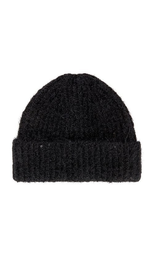 Jocelyn Rib Knit Cuffed Hat in Black. a