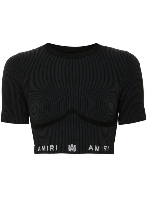Cropped ribbed top - Black