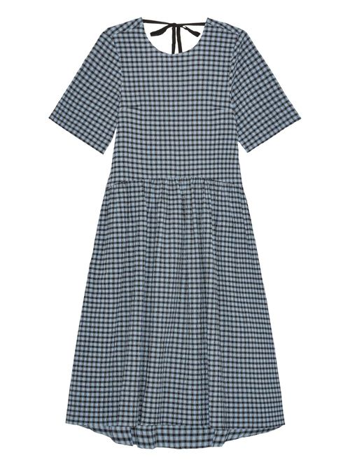 GANNI checked seersucker midi dress - Blue