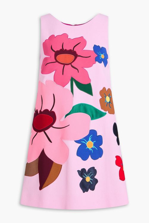 Floral-appliquéd wool-crepe mini dress - Pink - IT 42