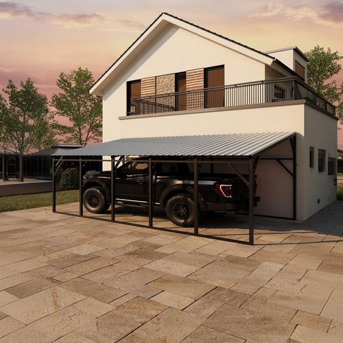 Garvee Lean-to Metal Carport 12×, 292" Deep Wall-Mounted Shelter, 107"–78" Vertical Roof with 19-Gauge Steel Frame for Pickup SUV