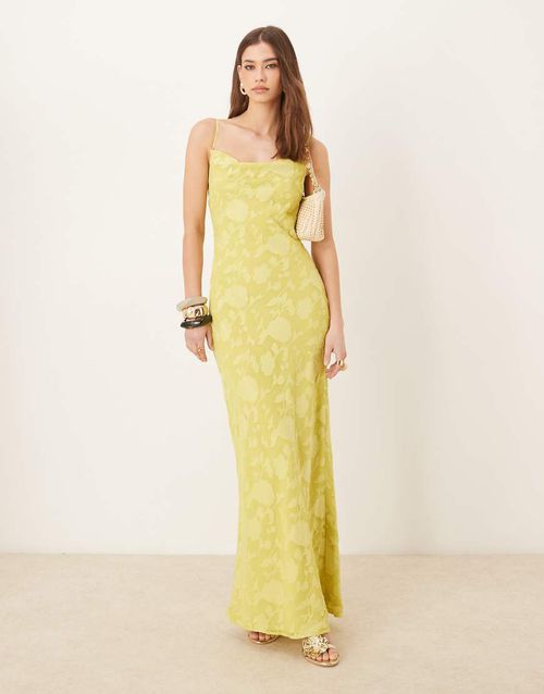 Pretty Lavish | Pretty Lavish cowl neck jacquard slip maxi dress in  chartreuse-Green | Realry