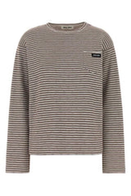 Striped Cotton-Silk Blend T-Shirt — Beige