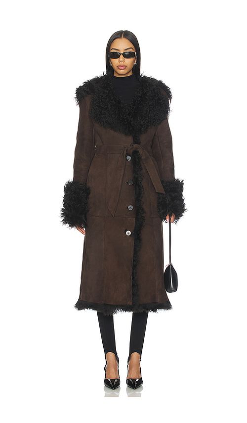 Susanna Chow Daphne Shearling Suede Coat in Brown. - S also in
