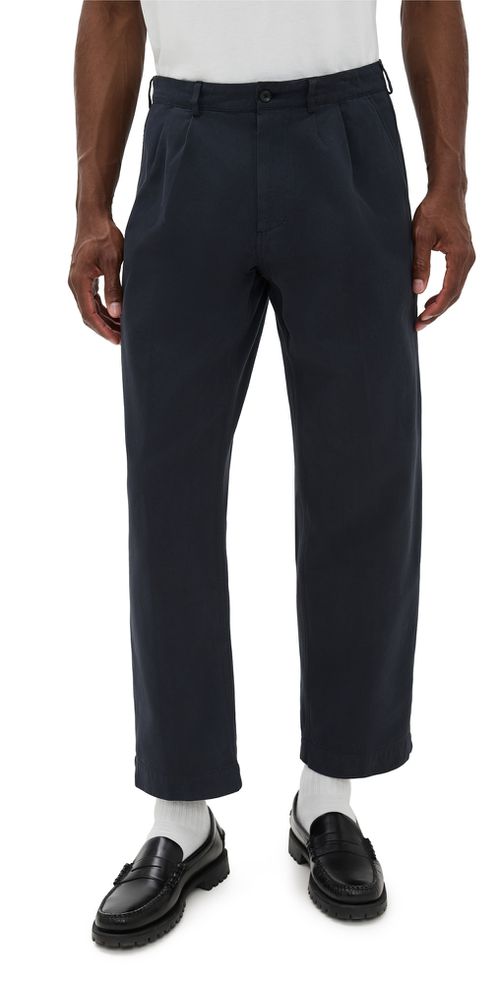 Knickerbocker Canal Pleated Twill Cotton Pants Navy