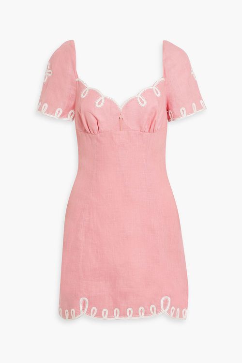 Halle embroidered cutout linen mini dress - Pink - UK 12
