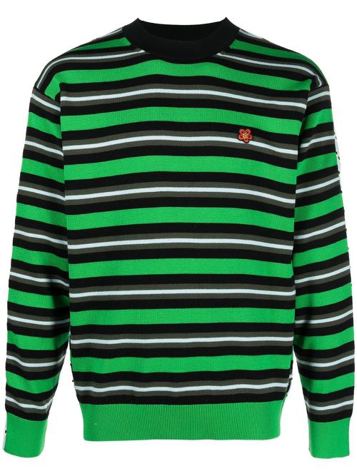Striped floral-embroidered jumper - Green