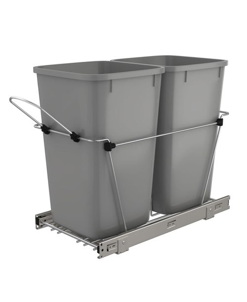 Double Pullout Trash Can 27 qt. for Kitchen, Silver, Rv-15KD-17C S - Metallic silver