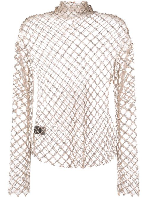 Sheer crystal-embellished mesh top - Neutrals