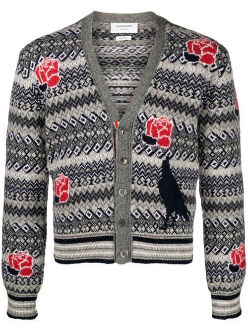 Intarsia-knit wool-blend cardigan - Grey