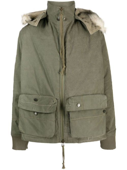 Faux-Fur Trim Padded Down Jacket — sage green