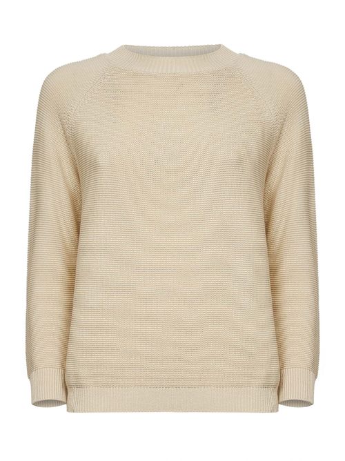 Link-Stitch Cotton Knit Sweater — Beige