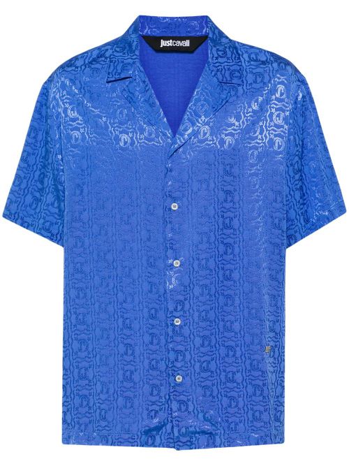 Logo-jacquard bowling shirt - Blue