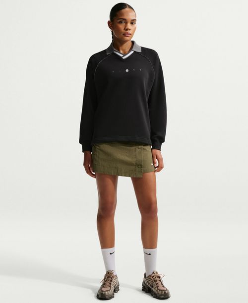 Women's Sportswear Phoenix Fleece Graphic Polo Oversized Top - Black