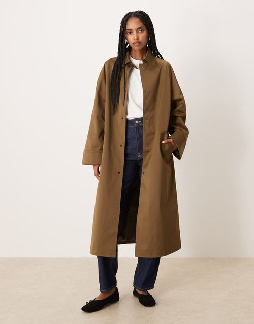 Longline car coat trench in khaki-Brown