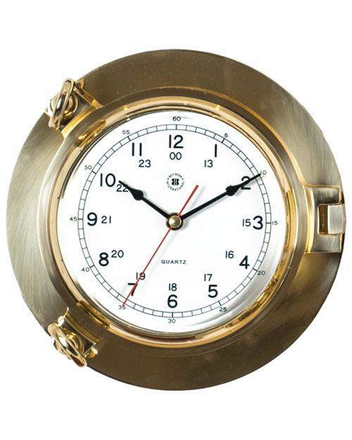 Lacquered Brass Porthole Quartz Silent Clock