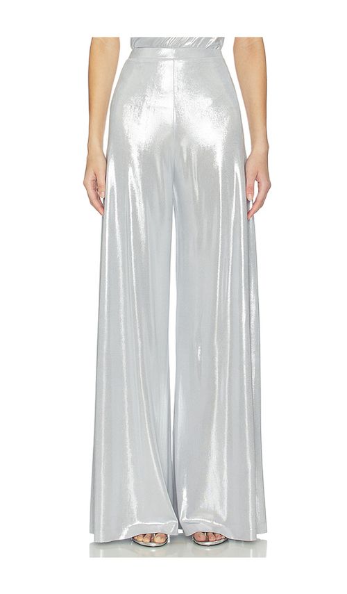 Norma Kamali Bias Pant in Metallic Silver. M. Also in L, S