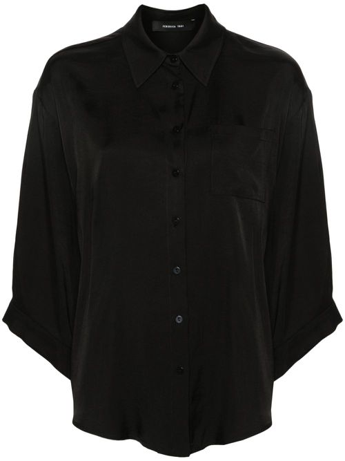 Box-pleat-detail twill shirt - Black