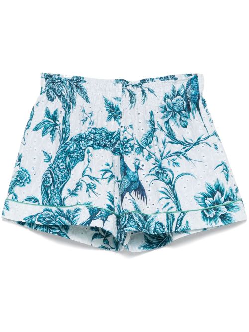 Floral-Print Cotton Shorts — aqua blue