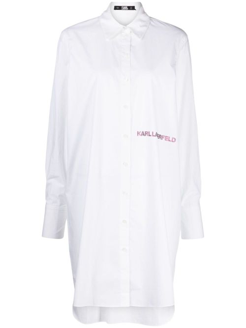 Logo-embossed cotton shirt dress - White