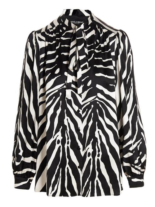 Zebra-Print Silk Blouse — Multicolor
