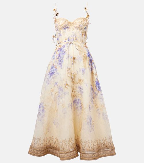zimmermann dawning floral linen and silk midi dress Dawning linen and silk midi dress in pink - Zimmermann
