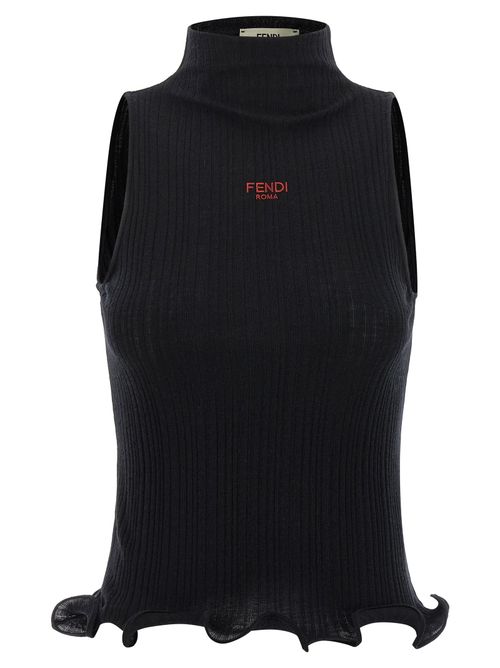Logo-Embroidered Ribbed Tank Top — Black