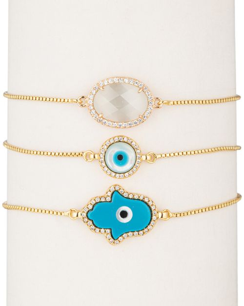 CZ Hamsa Evil Eye Bracelet Set
