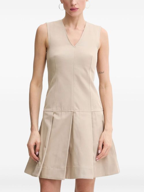 V-neck pleated mini dress - Neutrals