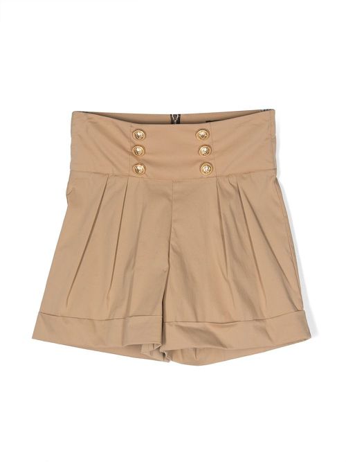 High-waist pleated mini shorts - Neutrals