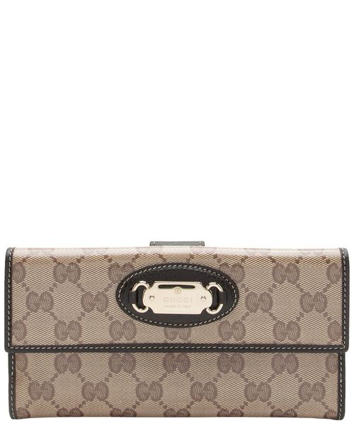 Beige, Brown Coated Canvas, Leather GG Crystal Logo Wallet (Authentic  Pre-Loved)